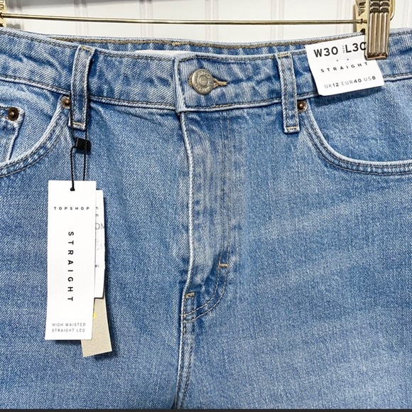 TOPSHOP Bleach Raw Hem Denim Straight Leg Jeans - Picture 2 of 3